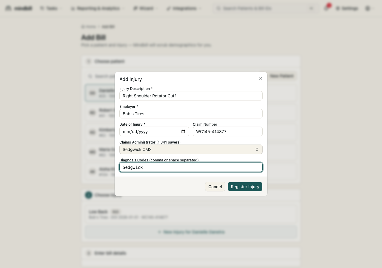 Step 3 — Pick the claims administrator and ICD-10 codes