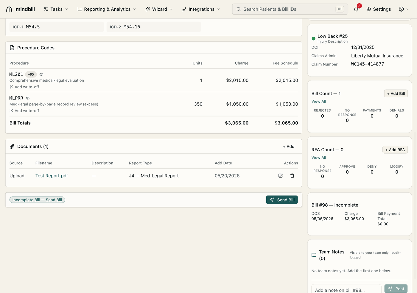 Step 1 — Open the Documents panel on the bill