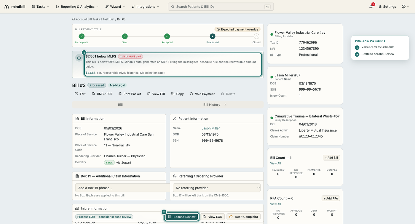 Step 1 — Open a processed bill and read the variance banner
