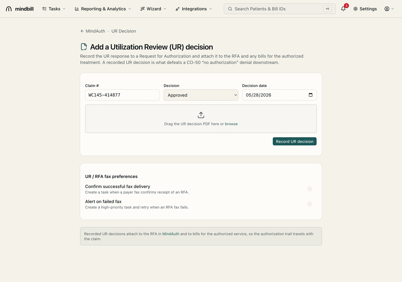 Step 4 — Record the UR decision and attach it to the bill